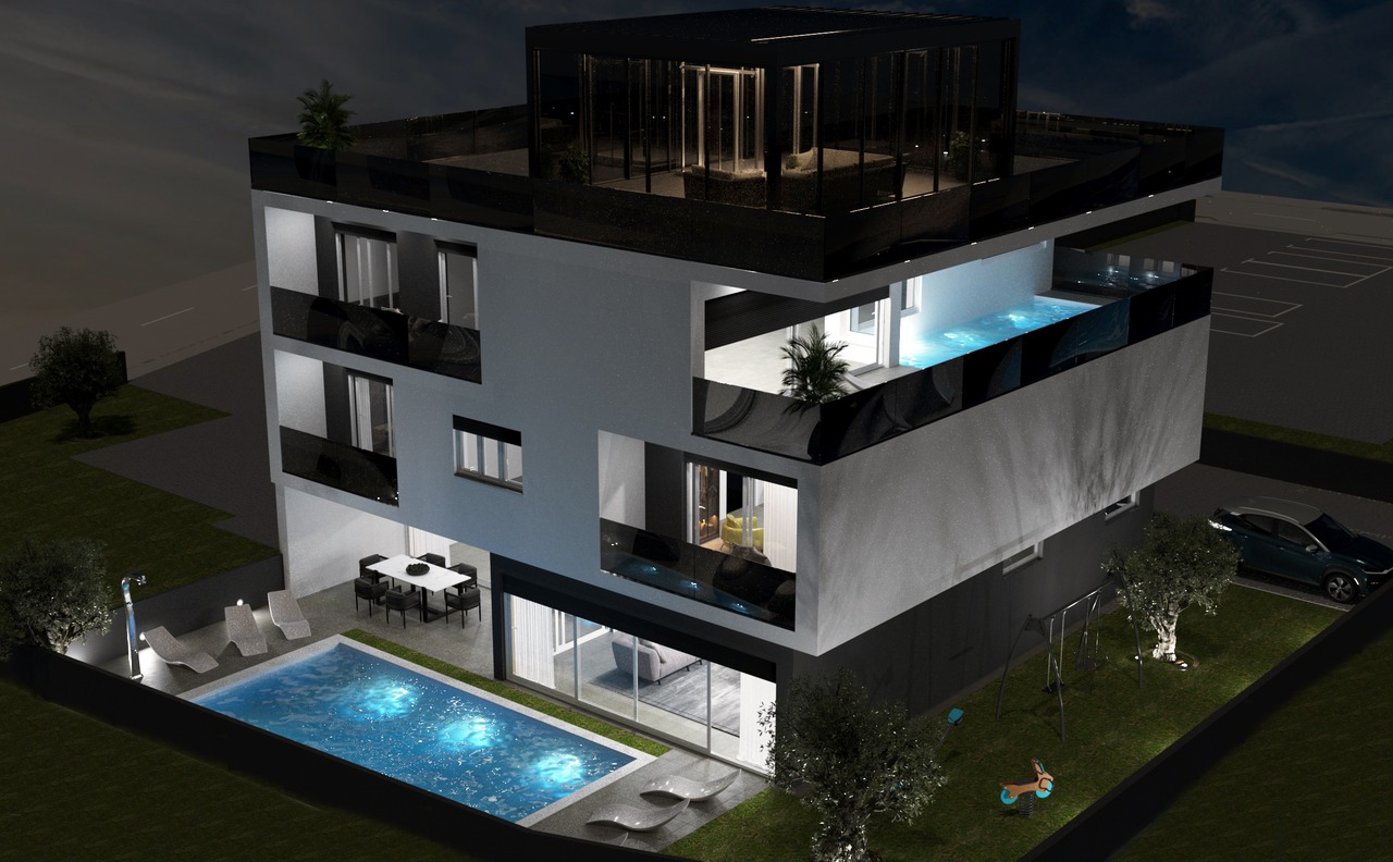 New unique project on Veli Vrh: Ultra modern building with two luxury apartments, swimming pools and an elevator!